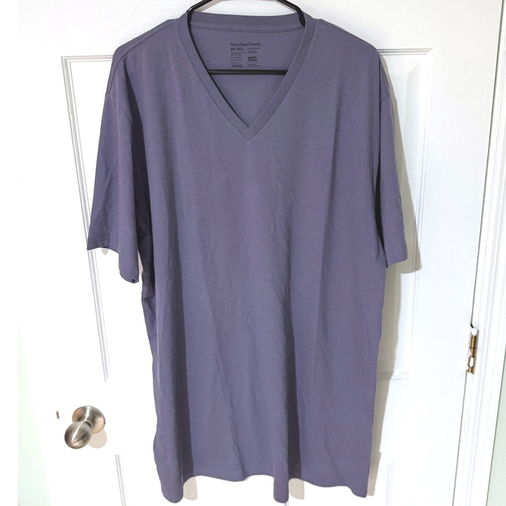 Fresh Clean Threads Mens 2XL Tall V-Neck T-Shirt Purple StratuSoft Cotton Blend